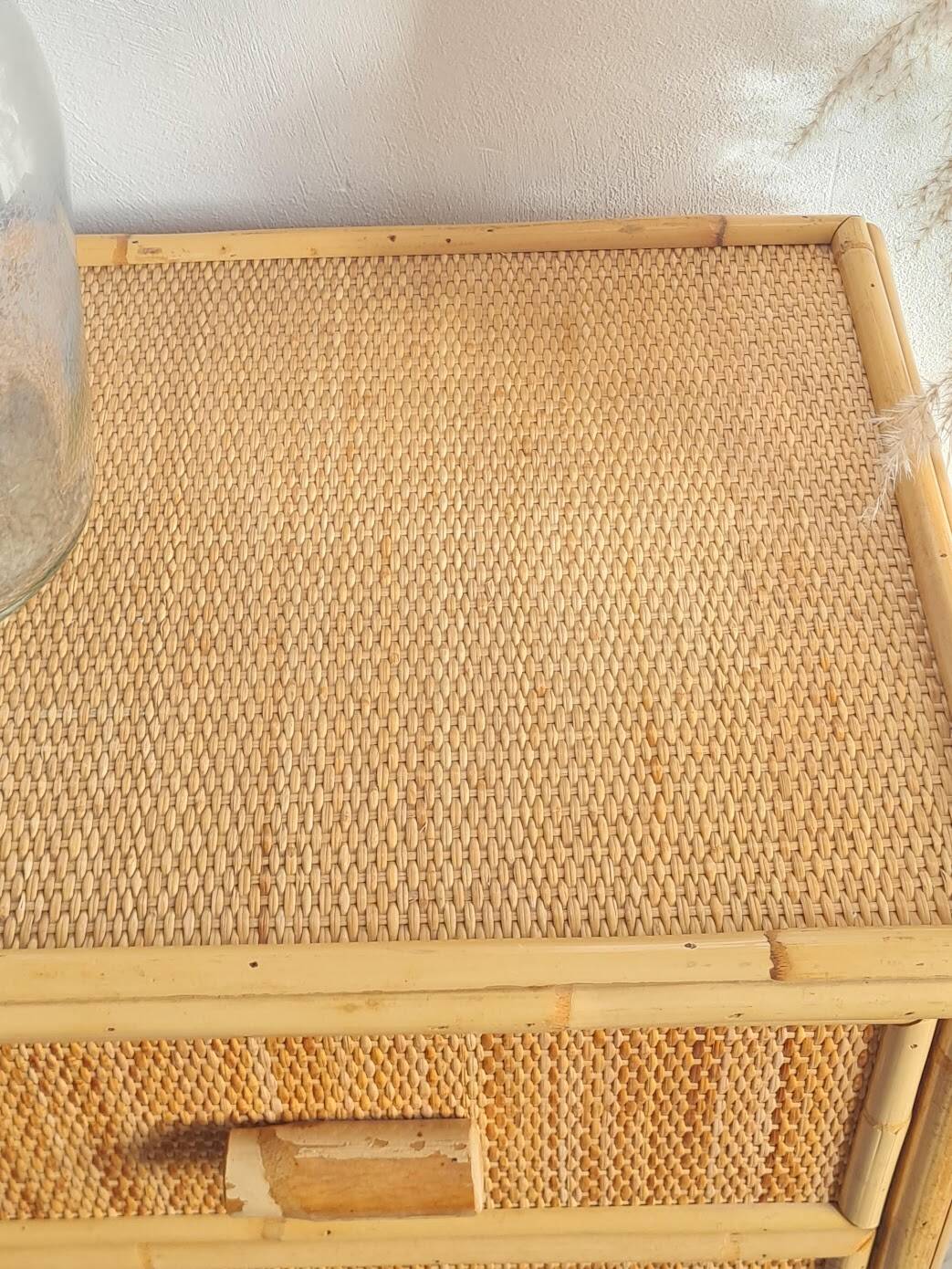 Vintage rattan chest of drawers from the 1970s.