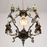 Vintage Patinated Bronze Figural Pendant Lamp