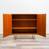 Highboard in teak wood with grooved doors,