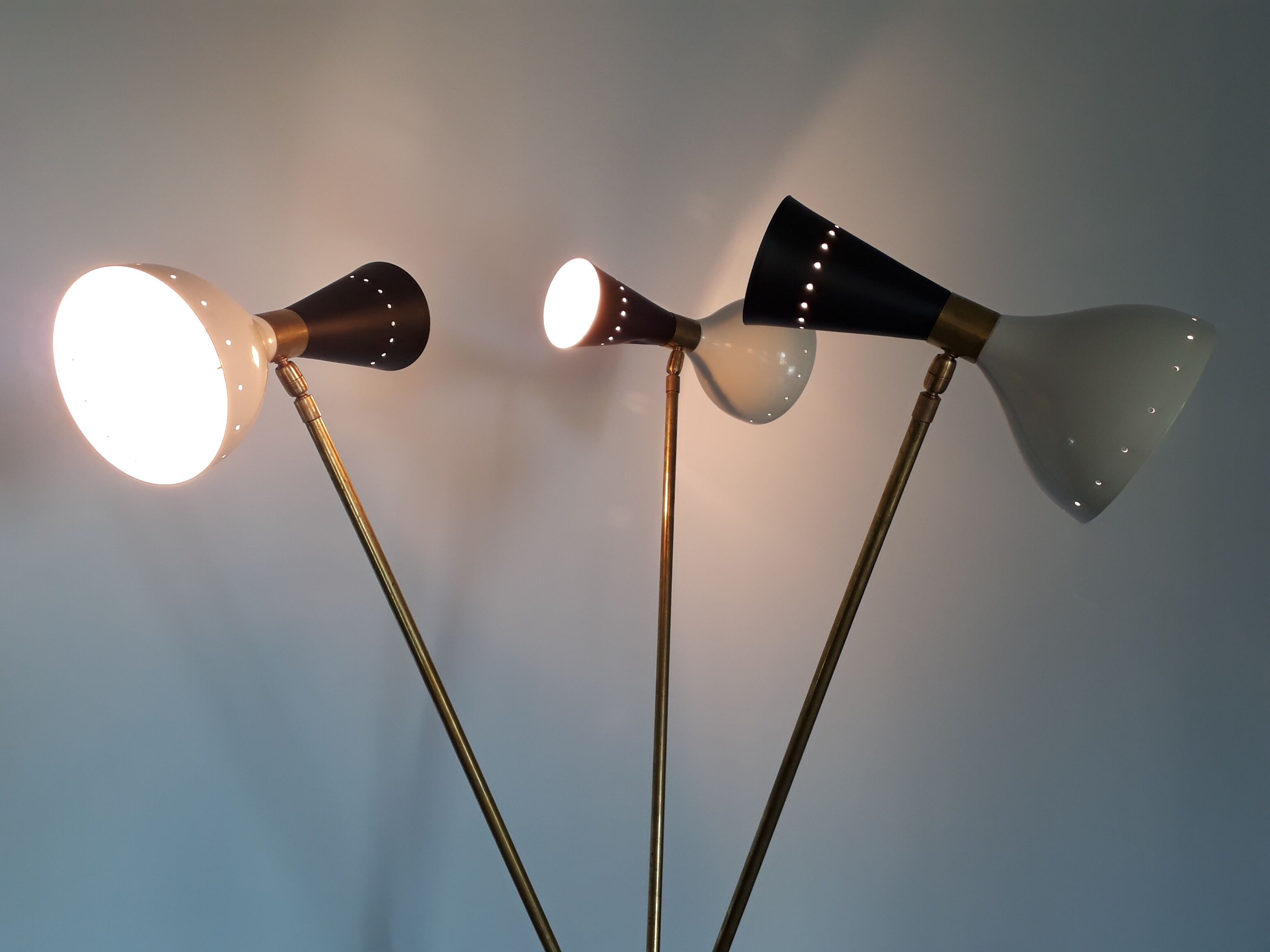 Charleston lamp with 3 two-tone diabolos, Mid-Century 1950s design