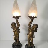 Pair of putti angel lamps from the 19th century.