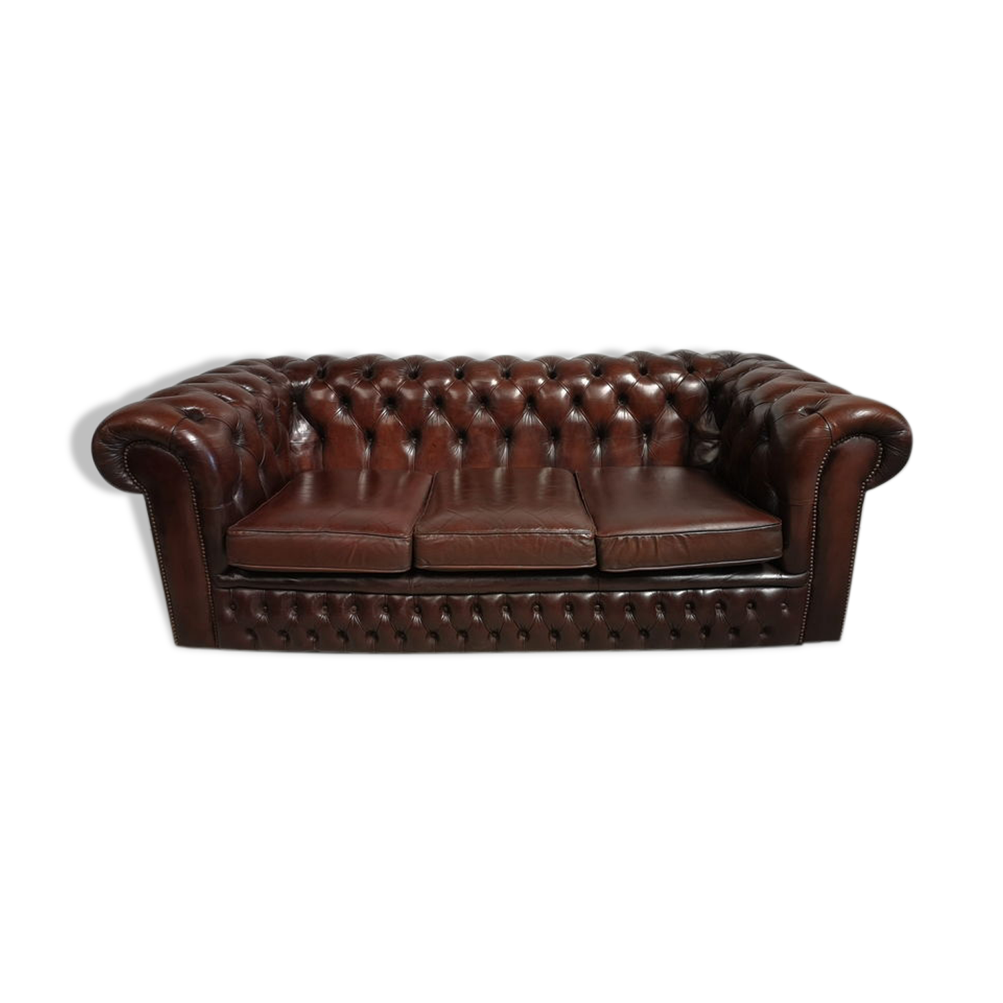 Sofa chesterfield brown leather three seater English