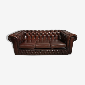 Canapé chesterfield cuir marron trois places anglais