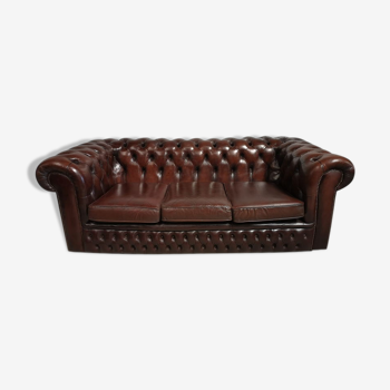 Sofa chesterfield brown leather three seater English