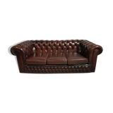 Sofa chesterfield brown leather three seater English