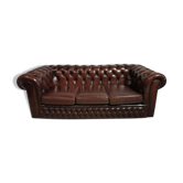 Canapé chesterfield cuir marron trois places anglais