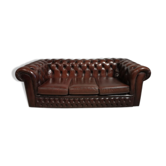 Sofa chesterfield brown leather three seater English