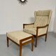 Vintage Casala wingback armchair with ottoman, 1970s design