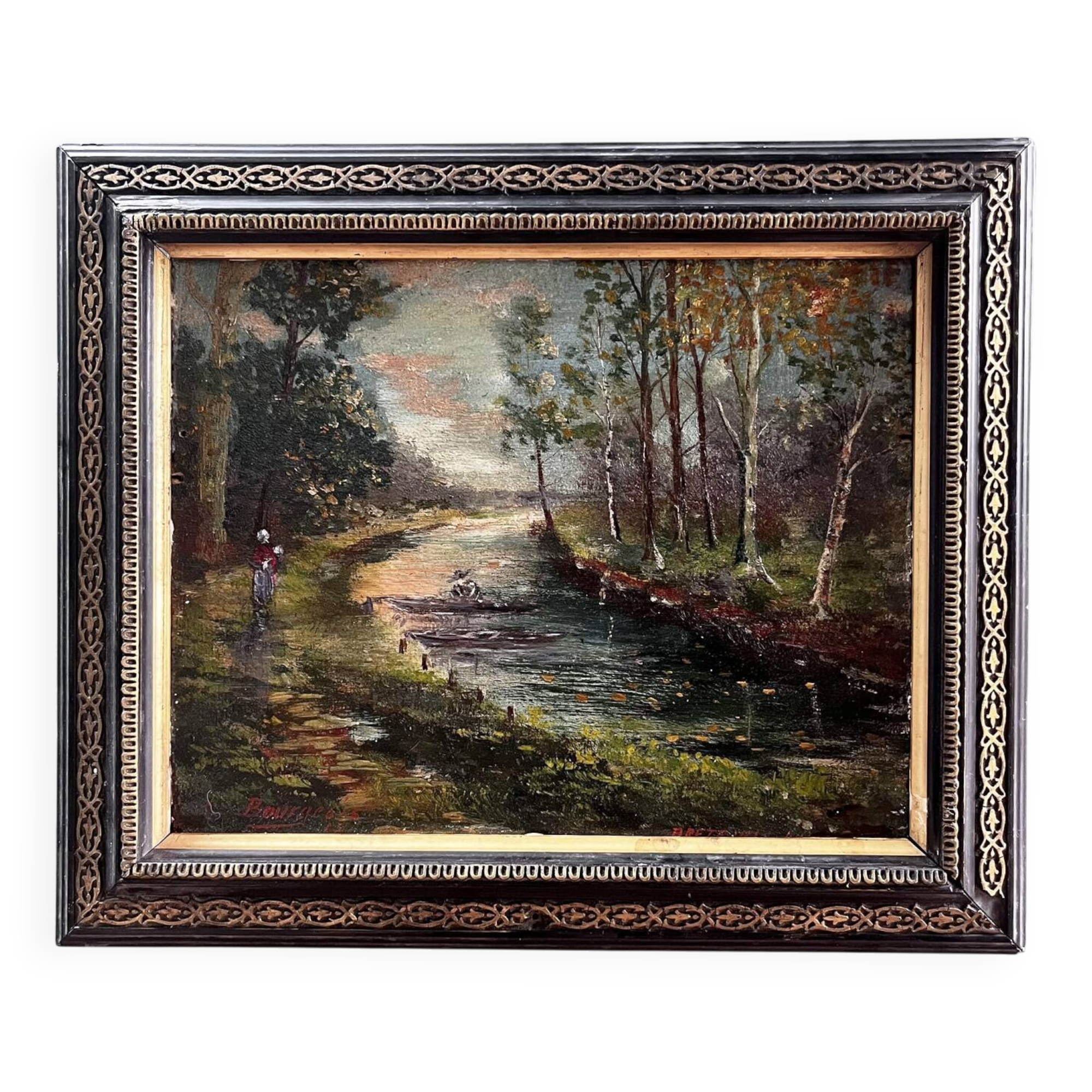 Painting 1912 "Fishing" signed Bourgeois