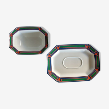 Plate and sauciere coquet limoges design lotus "orenoque"