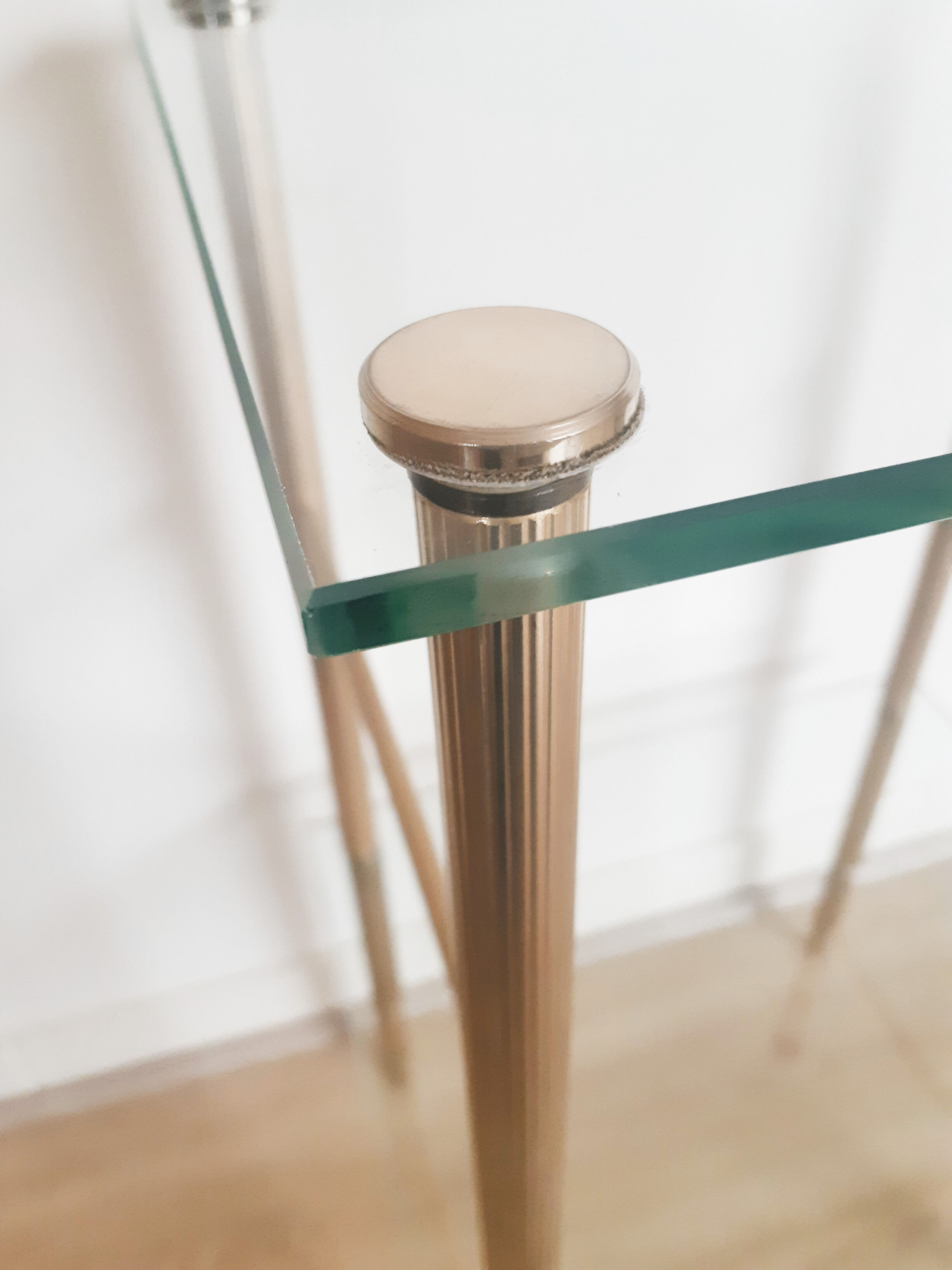 Glass and gilded brass pedestal table, 50s