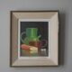 Tableau peinture nature morte cadre ancien décoration campagne signé huile panneau de bois déjeuner