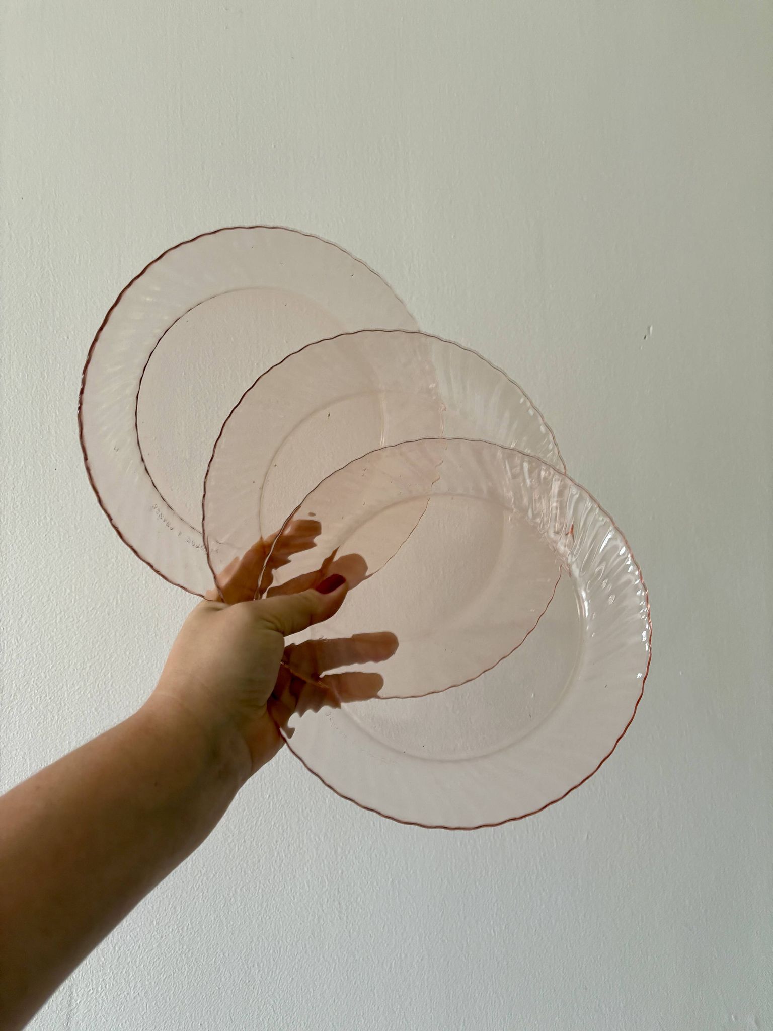 Set of 6 vintage Arcoroc rosaline dessert plates