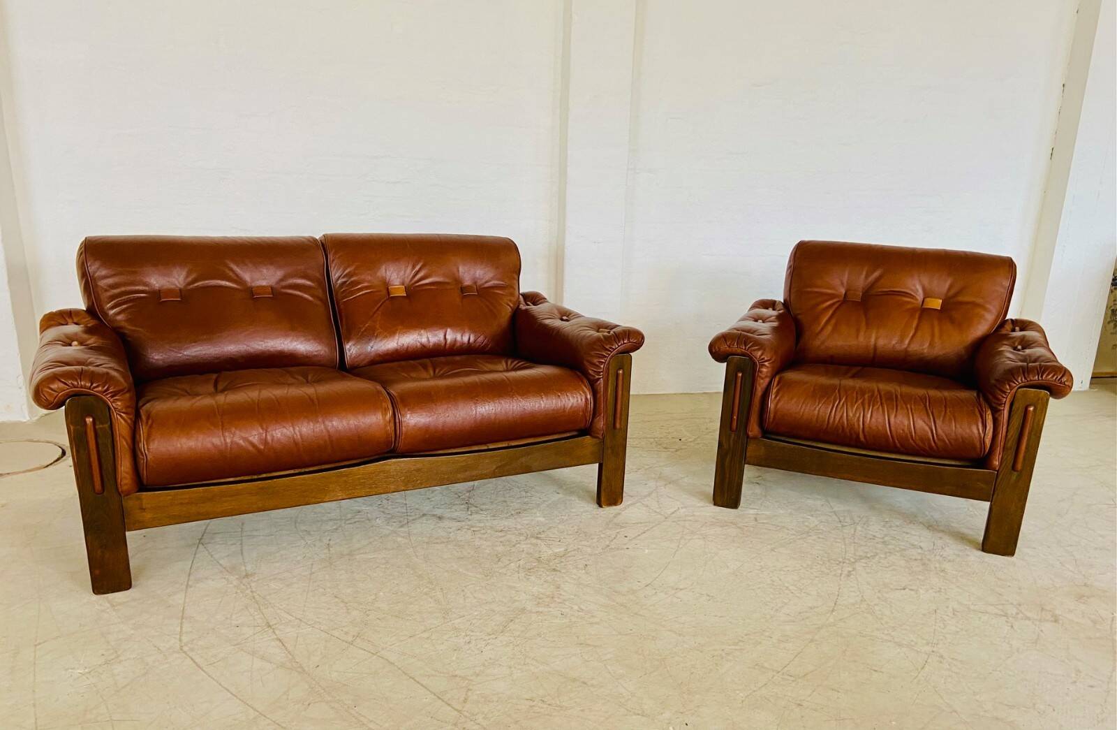 Mid-century vintage Scandinavian leather lounge chair in cognac brown leather
