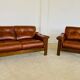 Mid-century vintage Scandinavian leather lounge chair in cognac brown leather