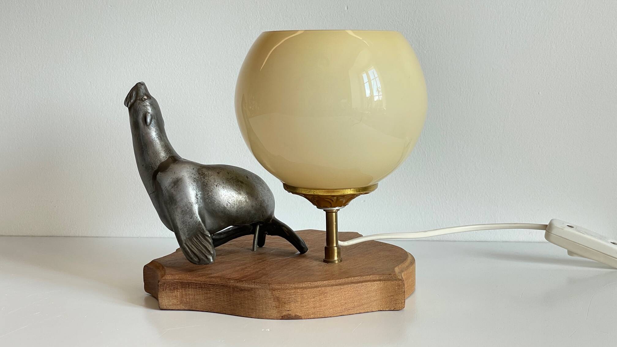 Art Deco Sea Lion blown glass lamp