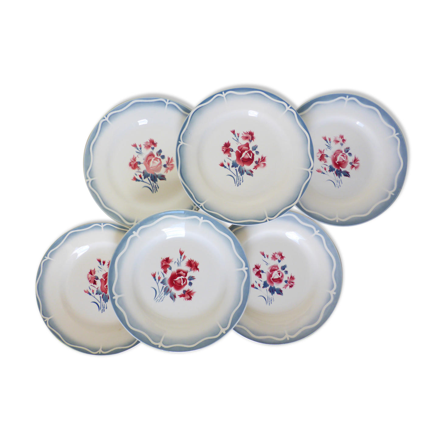6 flat plates of Digoin Sarreguemines model Nina Rosa 210404