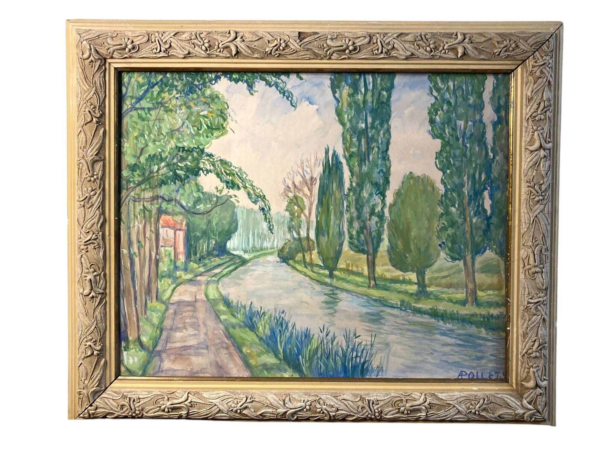 Pollet (a), watercolour "canal in spring" signed 20th century