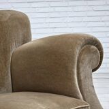 1960s, Danish 3-seater sofa, green furniture velour, oak wood legs.