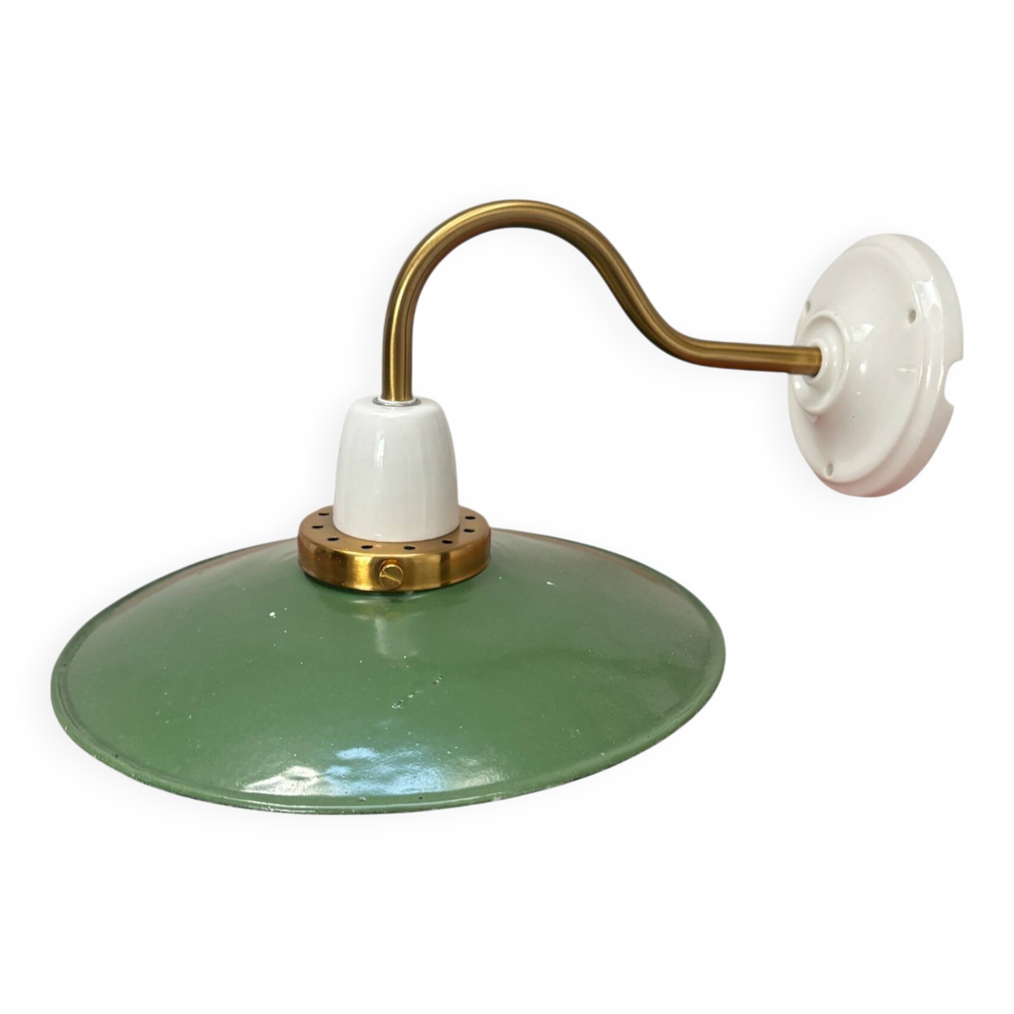 Vintage enamelled sheet metal swan neck wall light