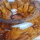 Art Deco Davidson "Cloud Glass" amber centrepiece bowl – vintage English flower holder