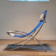 Marcello Cuneo ‘Louisa’ lounge chair in blue canvas and white leather, Italy 1970s