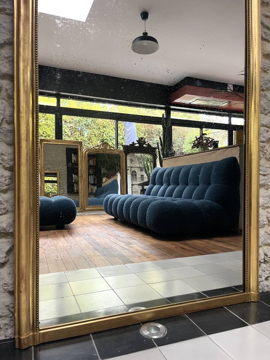Pearled fireplace mirror 162.5/107.5cm gilded with gold leaf, fireplace trumeau, mirror.