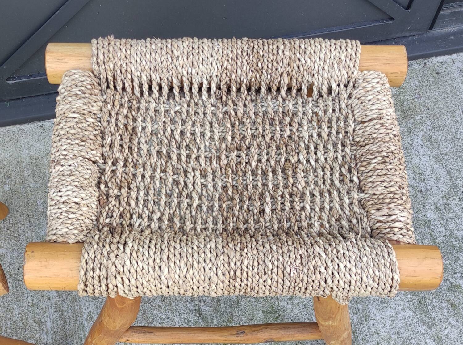 Pair of brutalist seagrass stools/20th century design/sofa end