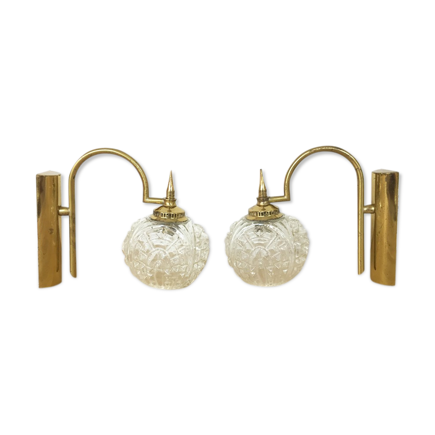 Paire d'appliques laiton doré et verre, 1970