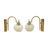 Pair of appliques golden brass and glass, 1970