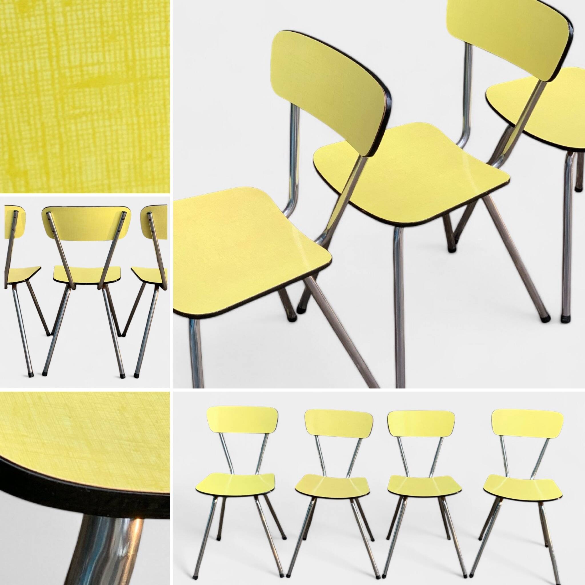 Yellow Formica chairs with compass legs, 1950s