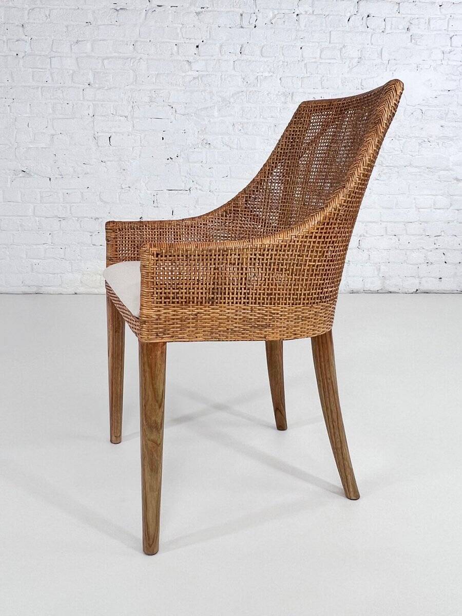 Rattan and Wood Chairs, France, Set of 6