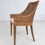 Rattan and Wood Chairs, France, Set of 6