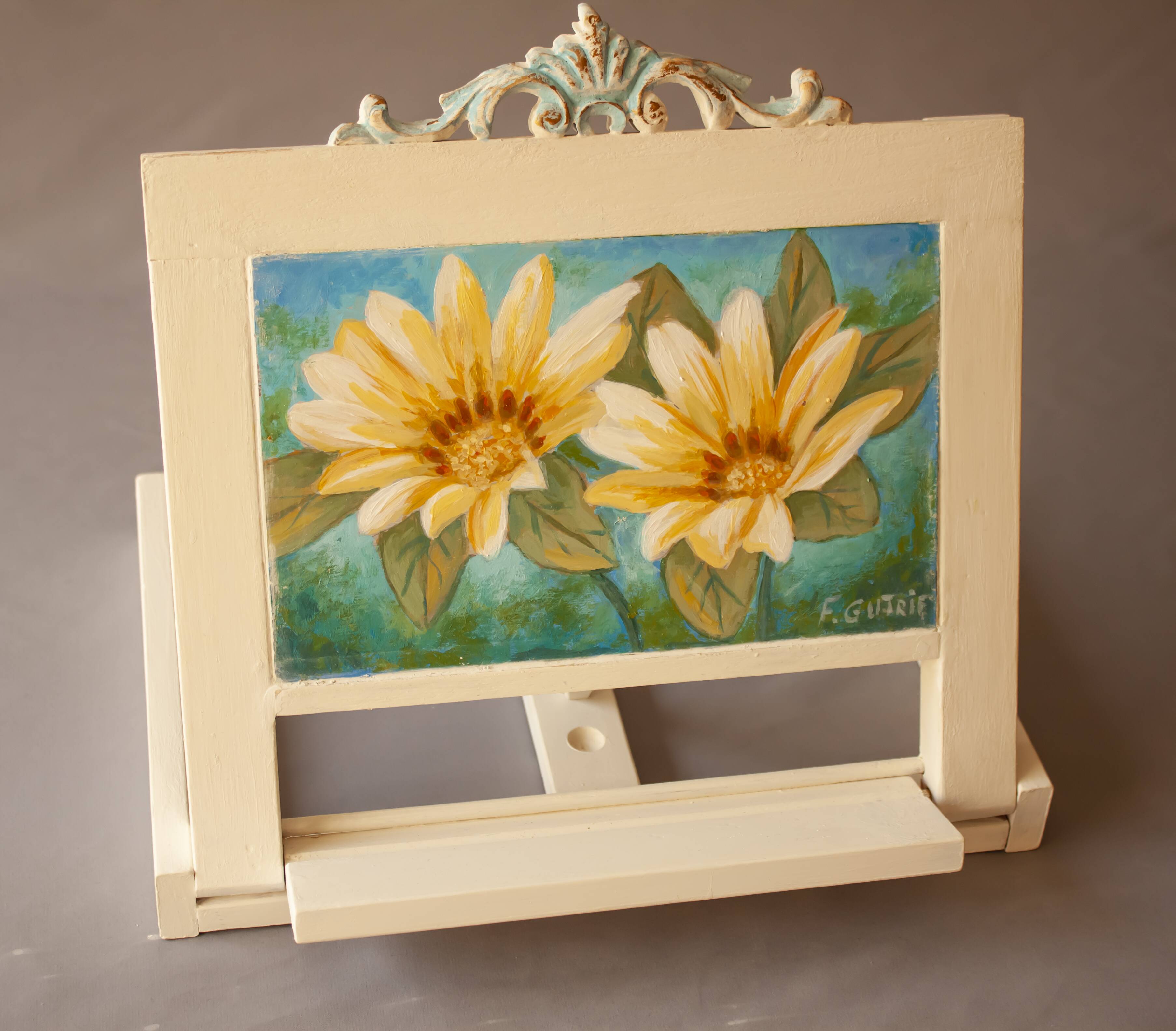 Wooden lectern with hand-painted flowers. easel. book stand.