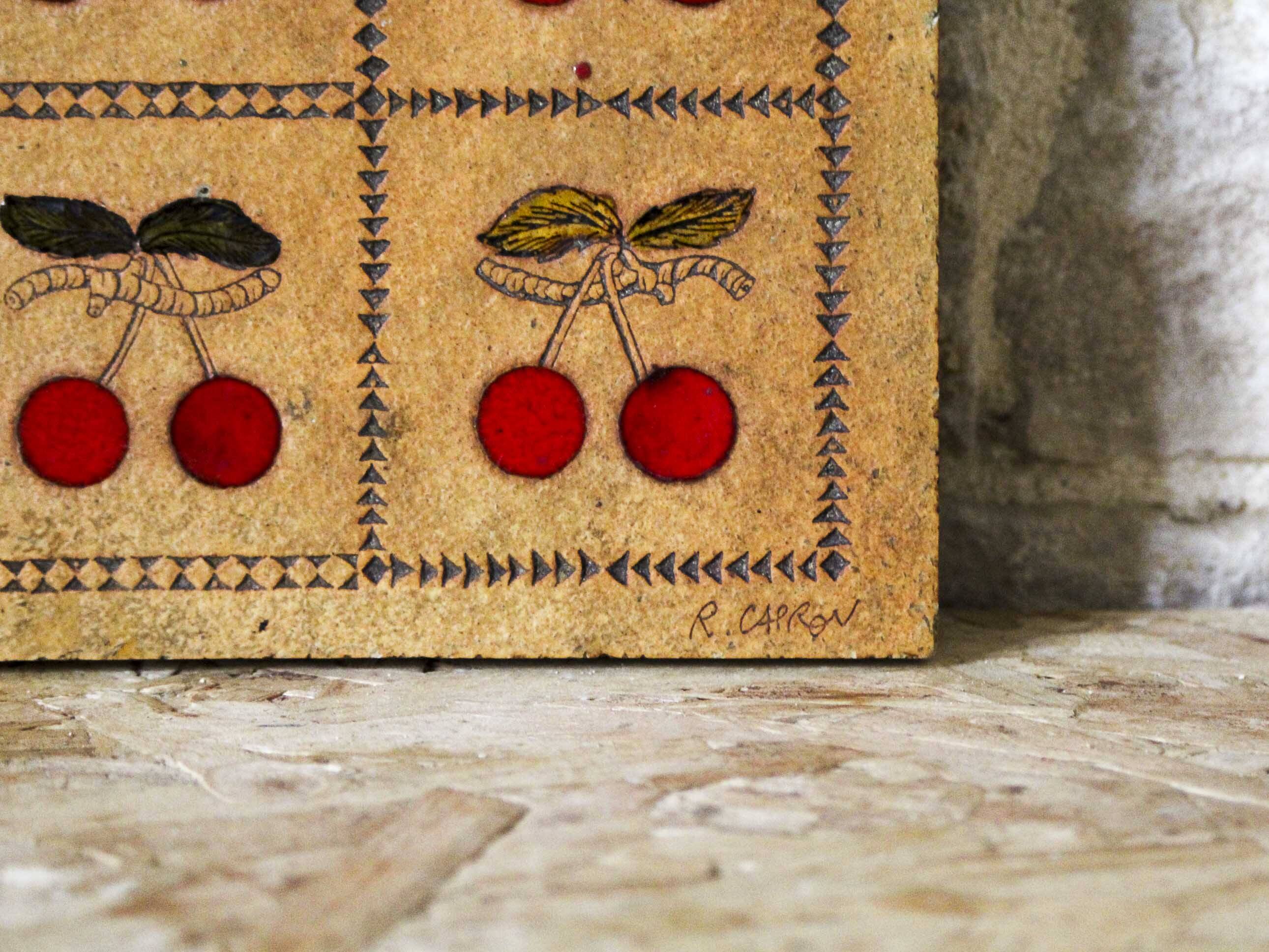 Ceramic plate decorated with cherries Roger Capron