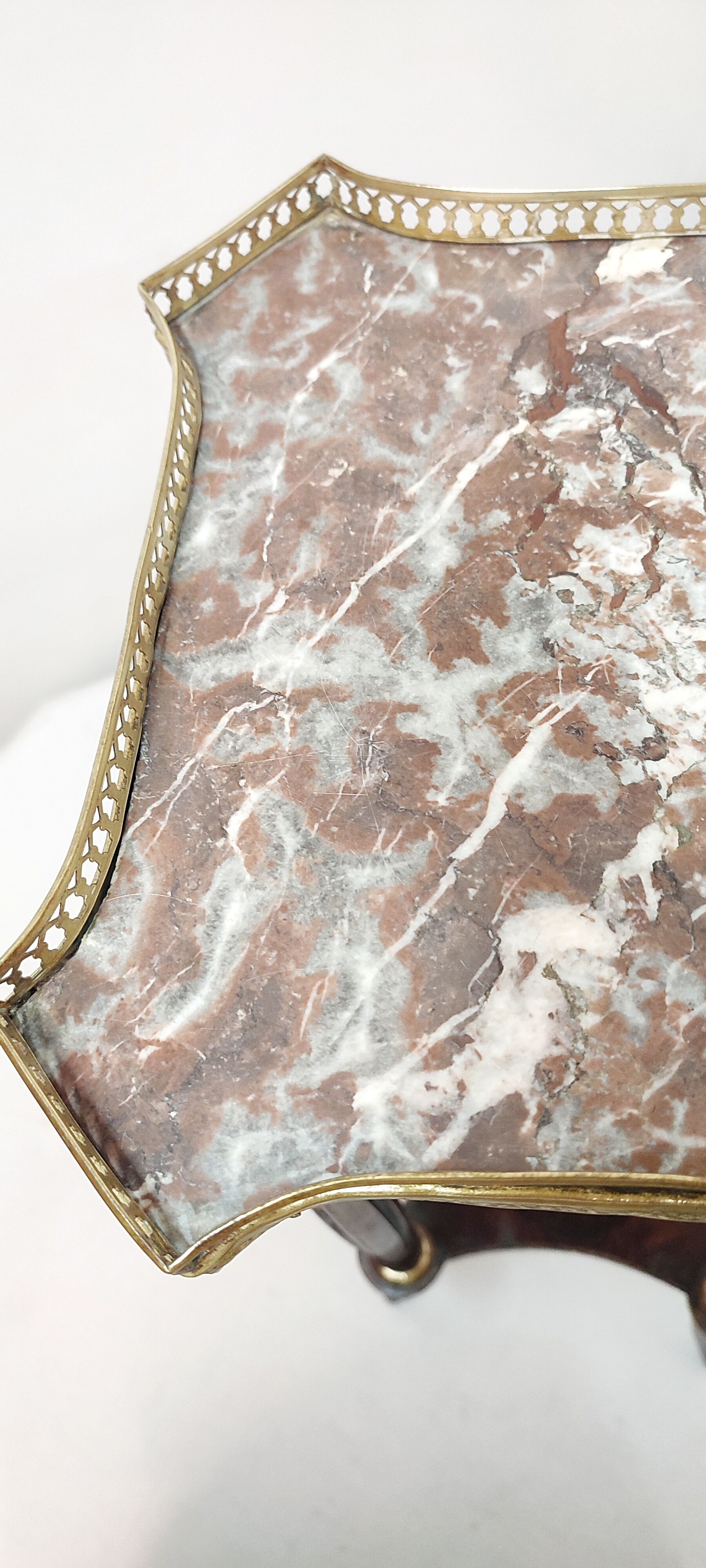 Auxiliary table made of wood, marble and brass, France 1950