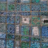 Modern painting with geometric patterns on cardboard