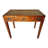 Bureau vintage en chêne – Années 70 – Plateau en cuir vert et 3 tiroirs