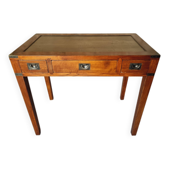 Bureau vintage en chêne – Années 70 – Plateau en cuir vert et 3 tiroirs
