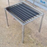 Pair of side tables in chrome metal and glass