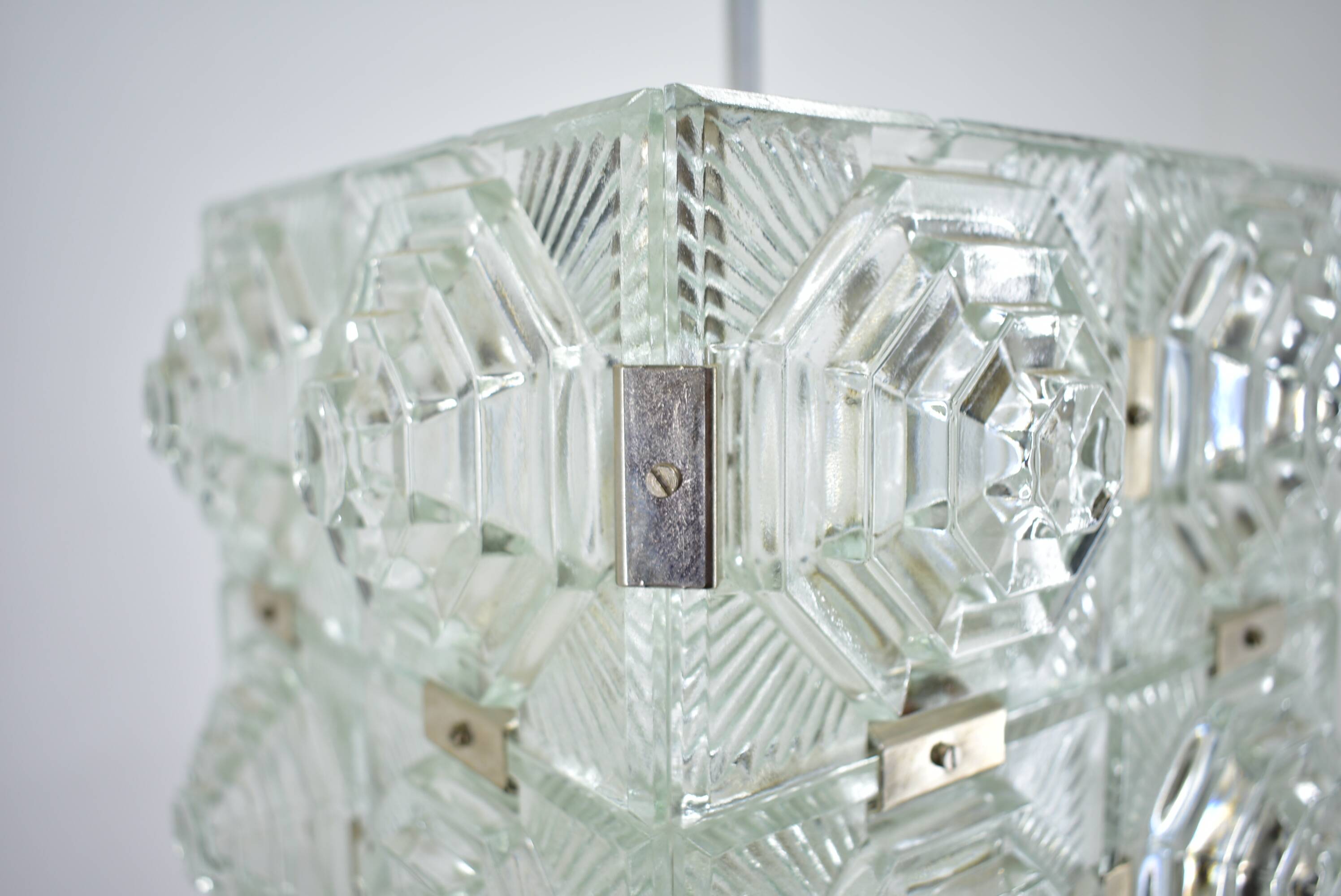 Brutalist glass chandelier by kamenicky senov, 1970s