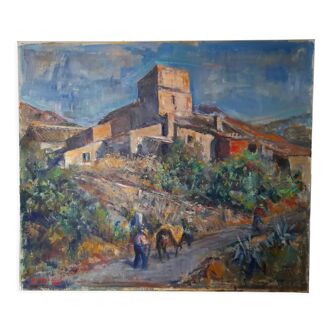 Huile sur toile Paysage andalou signé Georges Steel