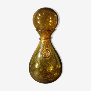 BIOT orange bubbled glass hourglass carafe