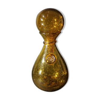 BIOT orange bubbled glass hourglass carafe