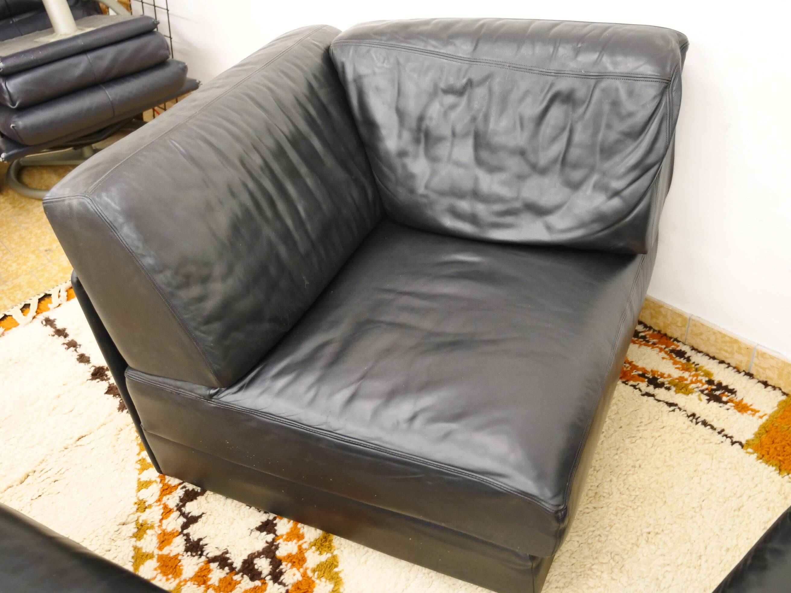 Mid-Century modular sofa in leather by De Sede, Set of 5, 1970s