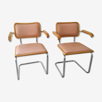 Pair of armchairs by Marcel Breuer 1980 skaï