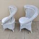 Pair of vintage art deco white rattan wicker armchairs