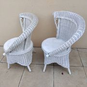 Paire de fauteuil en osier rotin blanc art deco vintage