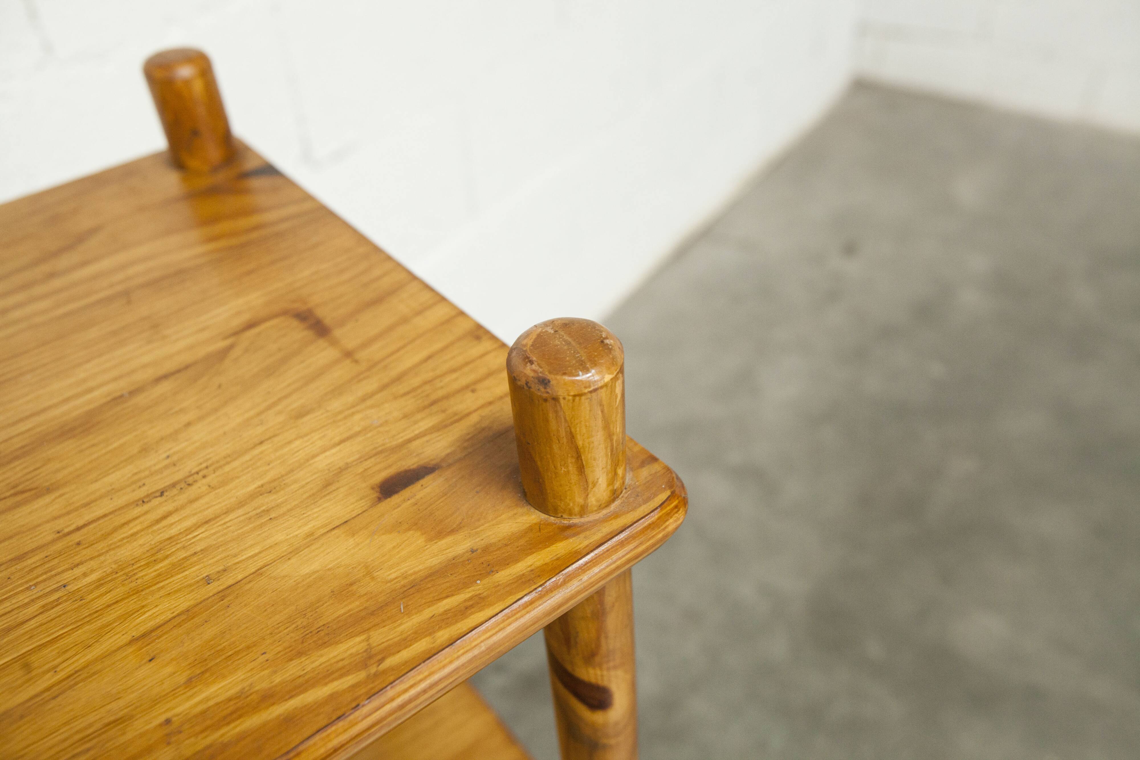 Scandinavian rectangular shelf from the 1960s, made of solid pine with round pencil legs.