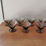Set of 7 smoked glass art deco cups